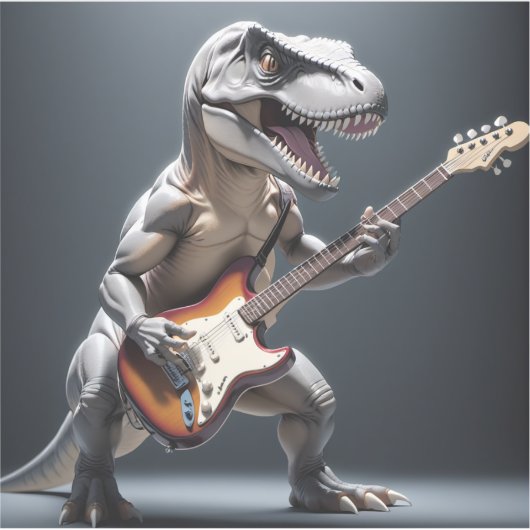 Grappige dinosaurus die gitaar speelt kunst sticker (Voorkant)