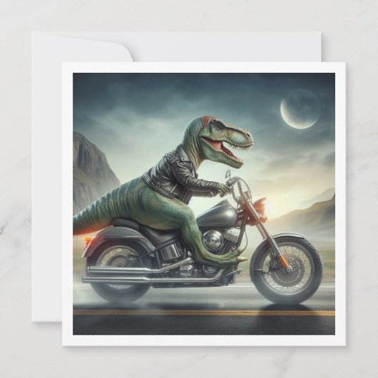 Grappige dinosaurus, dinosaurus op motorverjaardag kaart (Voorkant)