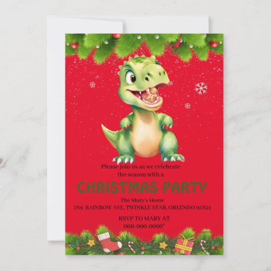 Grappige dinosaurus eet peperkoekjes Kerstmis Kaart (Voorkant)