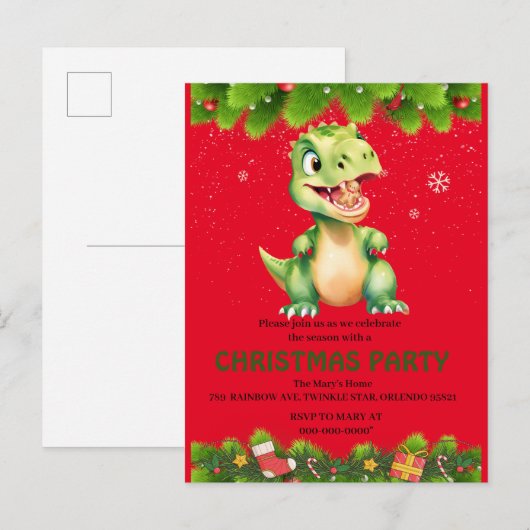 Grappige dinosaurus eet peperkoekjes Kerstmis Uitnodiging Briefkaart (Voorkant / Achterkant)