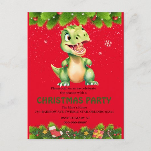 Grappige dinosaurus eet peperkoekjes Kerstmis Uitnodiging Briefkaart (Voorkant)