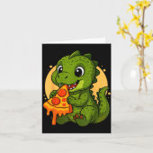 Grappige dinosaurus eet Zza grafische jongens meis Kaart (Gele Bloem)