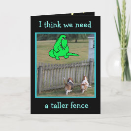 Grappige dinosaurus en bassets op "Just Because" K Kaart