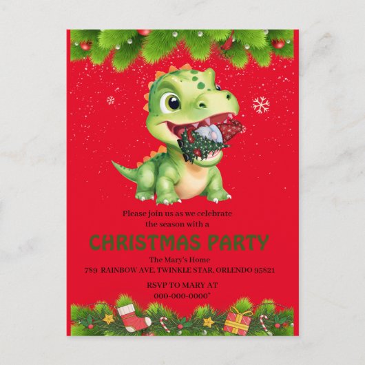 Grappige dinosaurus eten Gnome kerstboom feest cad Briefkaart (Voorkant)