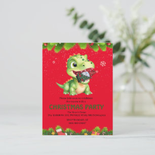 Grappige dinosaurus eten Gnome kerstboom feest cad Uitnodiging Briefkaart