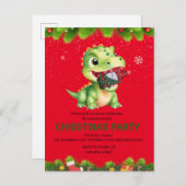 Grappige dinosaurus eten Gnome kerstboom feest cad Uitnodiging Briefkaart (Voorkant / Achterkant)