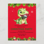 Grappige dinosaurus eten Gnome kerstboom feest cad Uitnodiging Briefkaart (Voorkant)