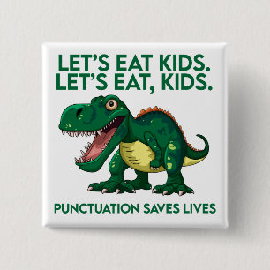Grappige dinosaurus grammatica les vierkante button 5,1 cm