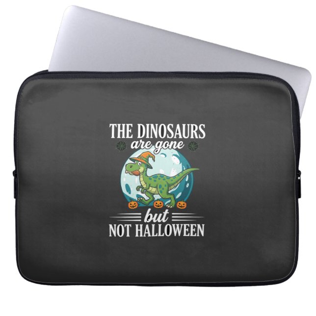 Grappige Dinosaurus Halloween Heks Grafisch Laptop Sleeve (Voorkant)