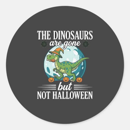 Grappige Dinosaurus Halloween Heks Grafisch Ronde Sticker (Voorkant)