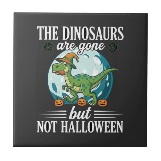 Grappige Dinosaurus Halloween Heks Grafisch Tegeltje (Voorkant)