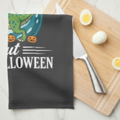 Grappige Dinosaurus Halloween Heks Grafisch Theedoek (Quarter Fold)