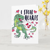 Grappige Dinosaurus Harten Valentijnsdag T-rex Kaart (Gele Bloem)