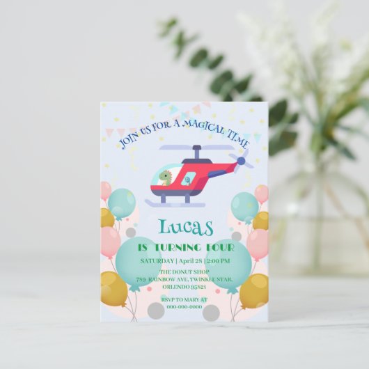 Grappige dinosaurus Helikopter Verjaardagsfeestje Briefkaart (Staand voorkant)