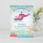 Grappige dinosaurus Helikopter Verjaardagsfeestje  Feestdagenkaart (Staand voorkant)