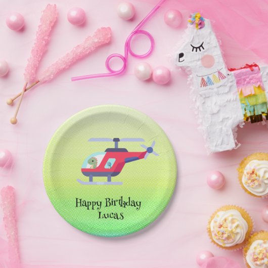 Grappige dinosaurus Helikopter Verjaardagsfeestje  Papieren Bordje (Feest)