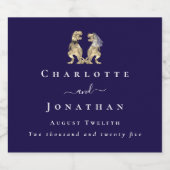 Grappige Dinosaurus Huwelijk Marine Blauw & Wit Cu Sparkling Wijnetiket (Enkel label)