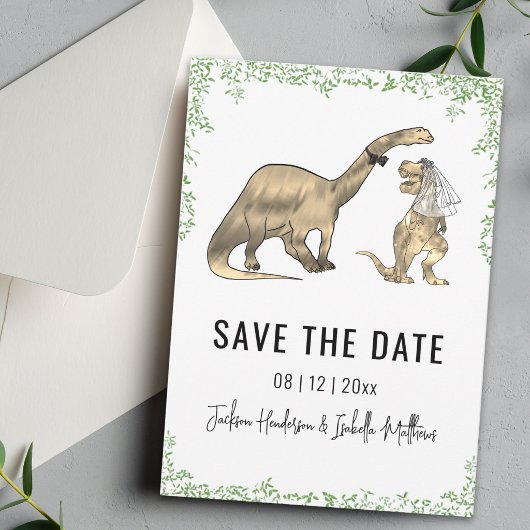 Grappige dinosaurus-huwelijksdatum groen Bewaar de Save The Date