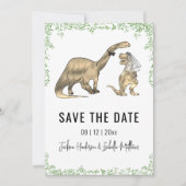 Grappige dinosaurus-huwelijksdatum groen Bewaar de Save The Date (Voorkant)