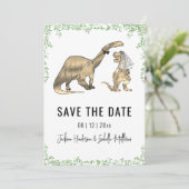 Grappige dinosaurus-huwelijksdatum groen Bewaar de Save The Date (Staand voorkant)