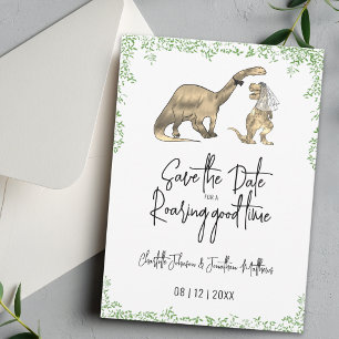 Grappige dinosaurus-huwelijksdatum groen Save The Date