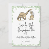 Grappige dinosaurus-huwelijksdatum groen Save The Date (Voorkant)