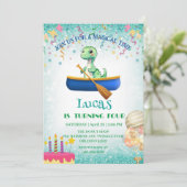 Grappige dinosaurus Kajak Kids Verjaardagsfeestje  Kaart (Staand voorkant)