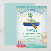 Grappige dinosaurus Kajak Kids Verjaardagsfeestje  Kaart (Voorkant / Achterkant)