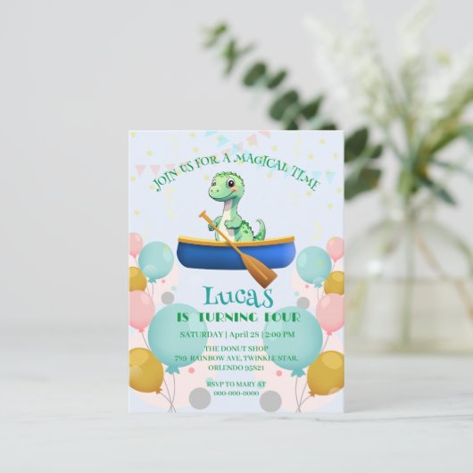 Grappige dinosaurus Kajak Verjaardagsfeestje DIY N Briefkaart (Staand voorkant)