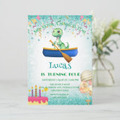 Grappige dinosaurus Kajak Verjaardagsfeestje DIY N Feestdagenkaart (Staand voorkant)