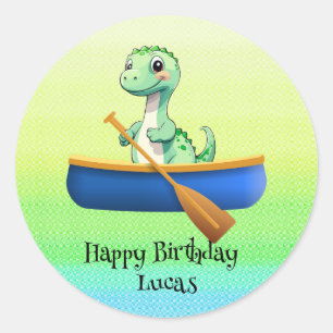 Grappige dinosaurus Kajak zeilen Verjaardagsfeest Ronde Sticker
