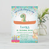Grappige dinosaurus Kayak Kinderen Verjaardagsfees Kaart (Staand voorkant)