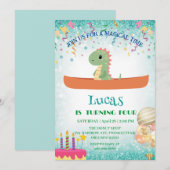 Grappige dinosaurus Kayak Kinderen Verjaardagsfees Kaart (Voorkant / Achterkant)