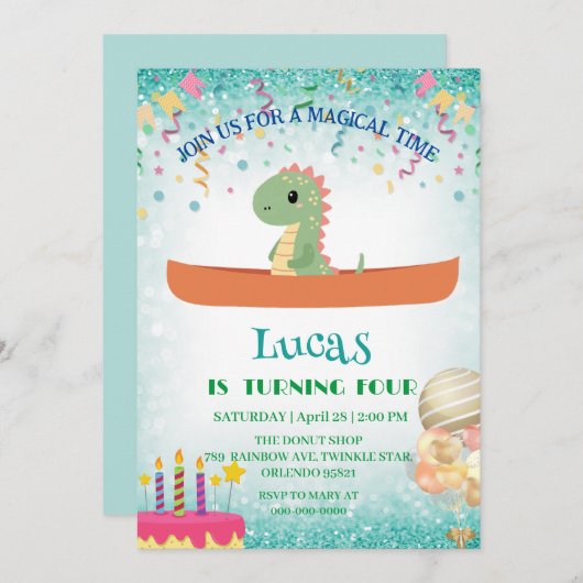 Grappige dinosaurus Kayak Kinderen Verjaardagsfees Kaart (Voorkant / Achterkant)