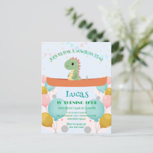 Grappige dinosaurus Kayak Verjaardagsfeestje DIY N Briefkaart