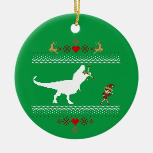 Grappige dinosaurus lelijke trui Elf T-rex Keramisch Ornament (Voorkant)