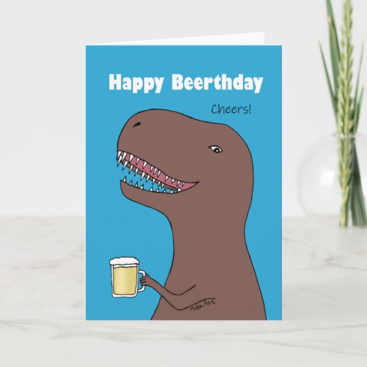 Grappige dinosaurus met bier Gelukkige verjaardag Kaart (Voorkant)