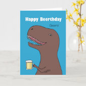 Grappige dinosaurus met bier Gelukkige verjaardag Kaart (Gele Bloem)