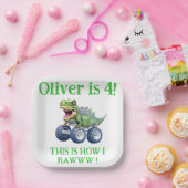 Grappige dinosaurus monster truck papieren bordje (Feest)