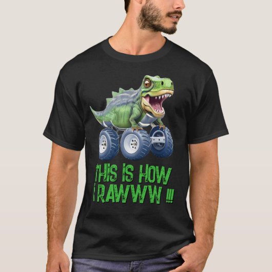 Grappige dinosaurus monstertruck Mannen T-shirt (Voorkant)