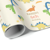 Grappige Dinosaurus Prinses Verjaardag Cadeaupapier (Rol Hoek)