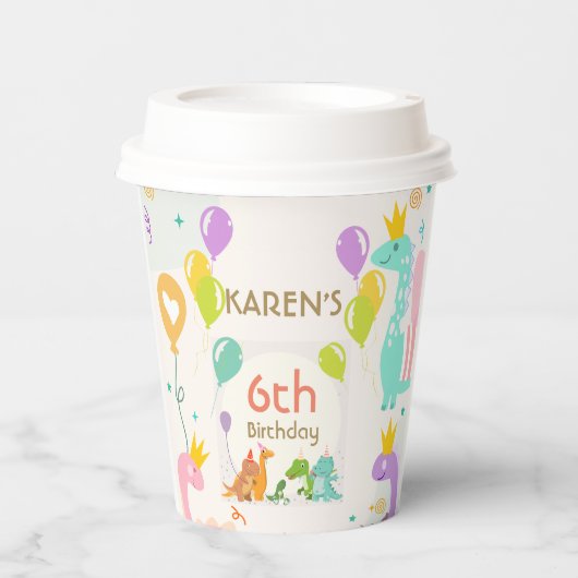 Grappige Dinosaurus Prinses Verjaardag Papieren Bekers (Voorkant)