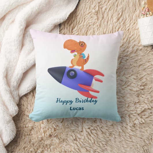 Grappige dinosaurus raket terug 2 School Verjaarda Kussen (Deken)