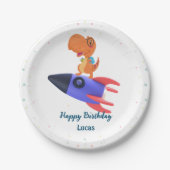 Grappige dinosaurus raket terug 2 School Verjaarda Papieren Bordje (Voorkant)