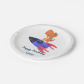 Grappige dinosaurus raket terug 2 School Verjaarda Papieren Bordje (Gekanteld)