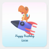 Grappige dinosaurus raket terug 2 School Verjaarda Vierkante Sticker (Voorkant)