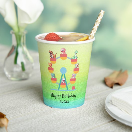 Grappige dinosaurus reuzenrad Verjaardagsfeestje D Papieren Bekers (Insitu)