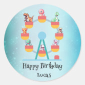 Grappige dinosaurus reuzenrad Verjaardagsfeestje D Ronde Sticker (Voorkant)