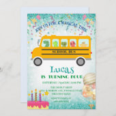 Grappige dinosaurus school Bus Verjaardagsfeest DI Feestdagenkaart (Voorkant / Achterkant)