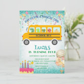 Grappige dinosaurus school Bus Verjaardagsfeest DI Kaart (Staand voorkant)